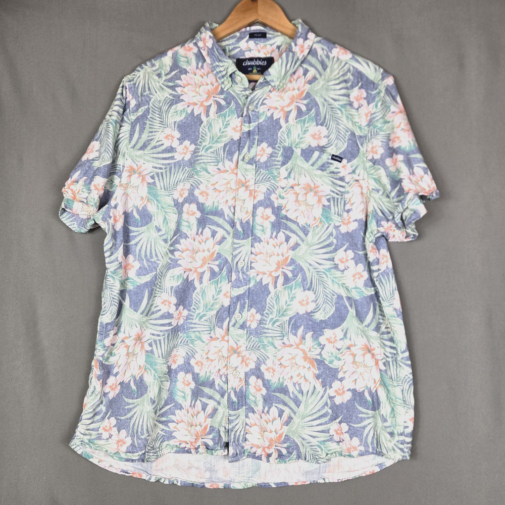 Chubbies Friday Shirt Resort Wear Faded Blue Floral Hawaiian Button Up Size L